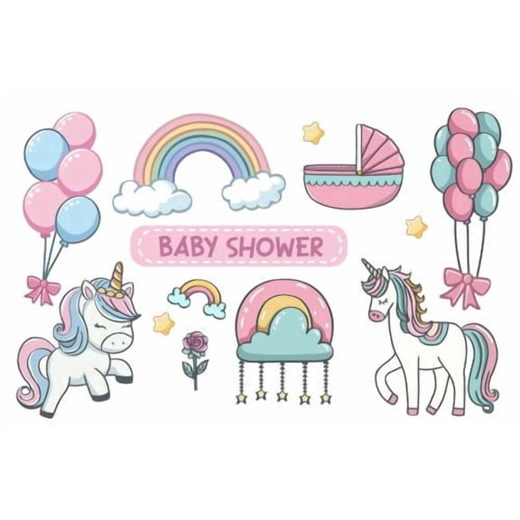 Rainbows & Unicorns Girl Edible Icing Image Cake topper, by Tnct.