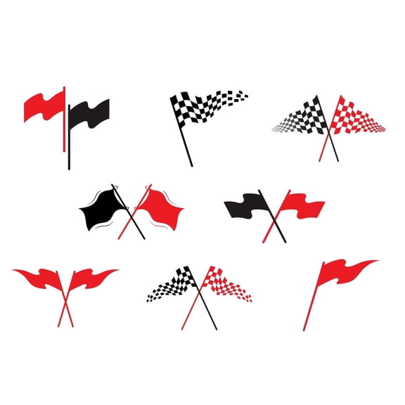Red, White & Black Checkered & Solid Racing Flags Birthday Theme Edible Icing Image Cake topper, by Tnct.