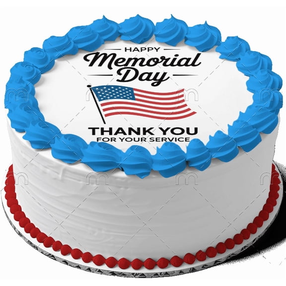 6" Round Pre-Cut Thank You for Your Service Happy Memorial Day Edible Image Cake Topper, by Tnct. (1 Count)