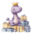thumbnail image 1 of Watercolor Baby Purple Dinosaur with Crown & Presents Edible Icing Image Cake topper, by Tnct., 1 of 4