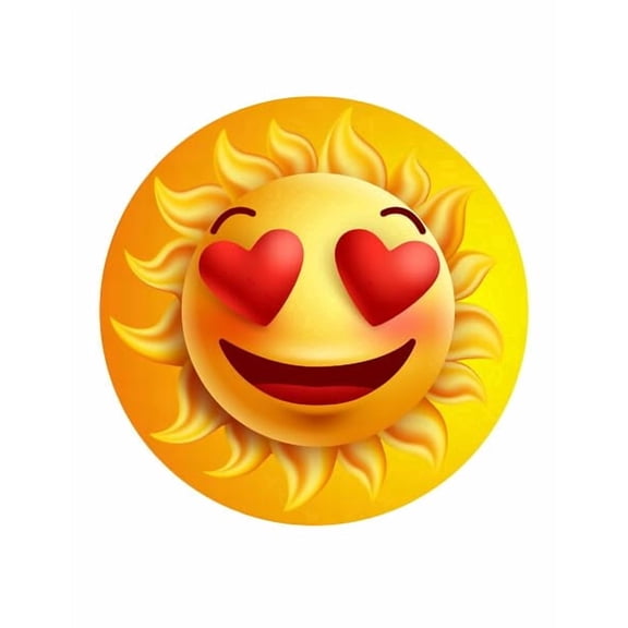 Yellow Sun with Hearts Emoji Edible Icing Image Cake topper, by Tnct.