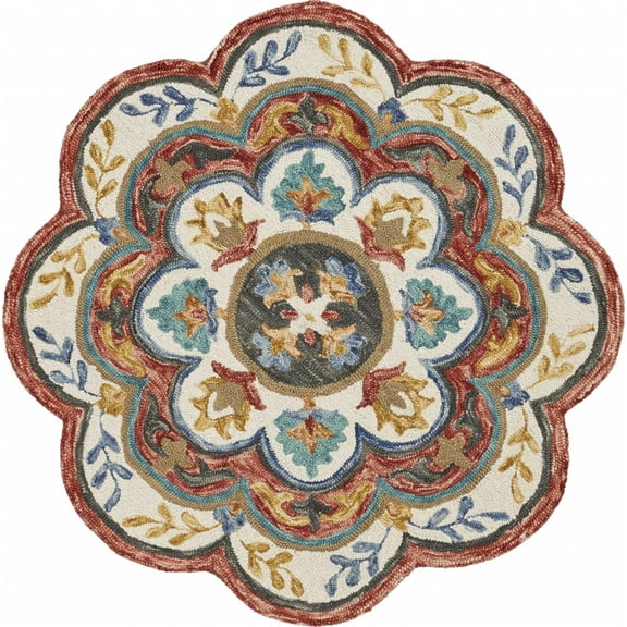 6’ Round Red Layered Petals Area Rug