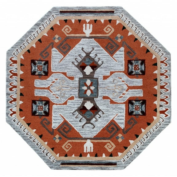 6â€™ Round Terracotta Tribal Area Rug