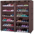thumbnail image 1 of 6-Row 2-Line 12 Lattices Non-woven Fabric Shoe Rack Coffee, 1 of 12