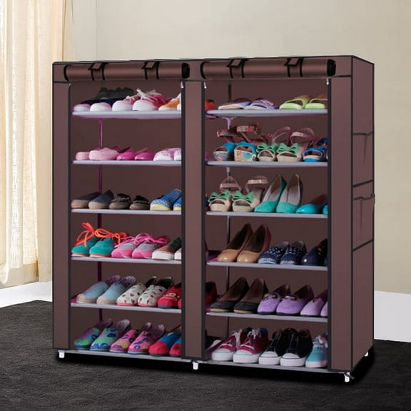 6-Row 2-Line 12 Lattices Non-woven Fabric Shoe Rack Coffee