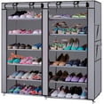 thumbnail image 1 of 6-Row 2-Line 12 Lattices Non-woven Fabric Shoe Rack Gray, 1 of 6