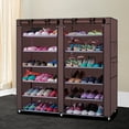 thumbnail image 1 of 6-Row 2-Line 12 Lattices Shoe Rack Organizer for Adults, Coffee Non-woven Fabric Shoe Cabinet with doors for Home, (42.1" L x 11.61" W x 45.3" H), 1 of 2