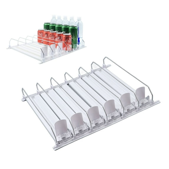 6 Rows Drink Organizer for Fridge-White Automatic Pusher Glide,12oz 16oz 20oz-Soda Dispenser for Fridge