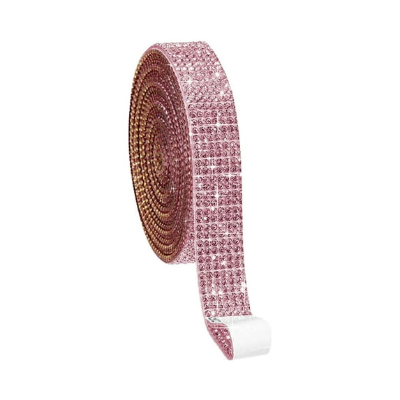 6 Rows Self-Adhesive Rhinestone Strip Decorative Bling Crystal Ribbon for Auto Interior and Wedding Decor Craft Stickers for Sparkling Accents Hot Pink