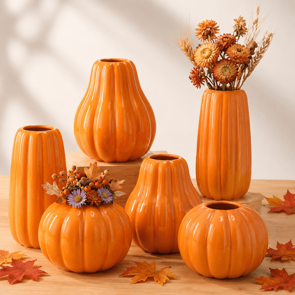 6 Rtterri Fall Pumpkin Vases Ceramic Orange
