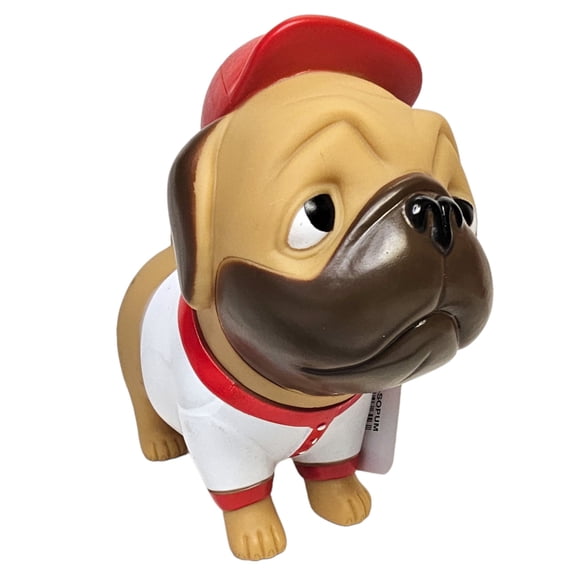 6" Rubber Squeaking Pug (Baseball Player) . Fun Carnival Prize and Figure. Includes Police, Bee, Confetti, Firefighter, Tie Dye
