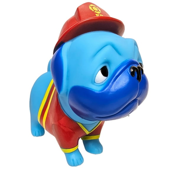 6" Rubber Squeaking Pug (Firefighter) . Fun Carnival Prize and Figure. Includes Police, Bee, Confetti, Firefighter, Tie Dye