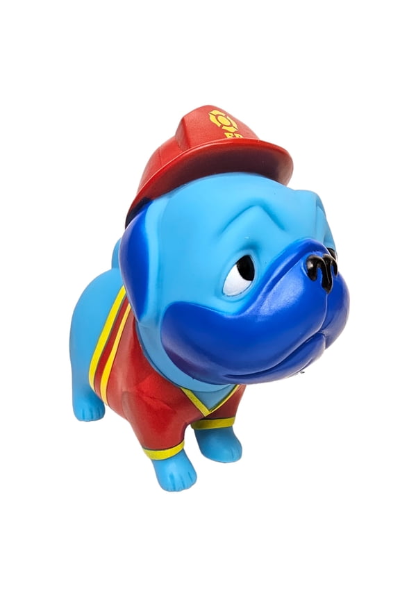 6" Rubber Squeaking Pug (Firefighter) . Fun Carnival Prize and Figure. Includes Police, Bee, Confetti, Firefighter, Tie Dye