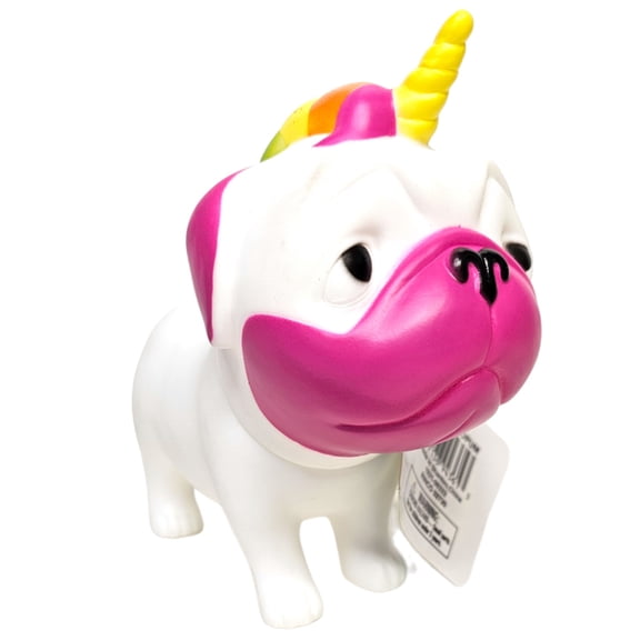 6" Rubber Squeaking Pug (Unicorn) . Fun Carnival Prize and Figure. Includes Police, Bee, Confetti, Firefighter, Tie Dye