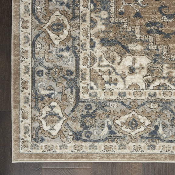 6' Runner Beige and Gray Medallion Power Loom Distressed Runner Rug