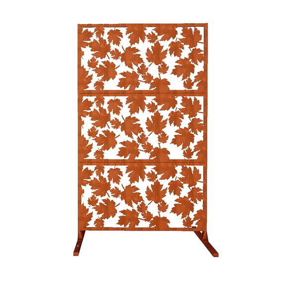 6' Rusted Orange Rectangular Home Furniture Collections Geometric-Designed Maple Leaves Privacy Screen
