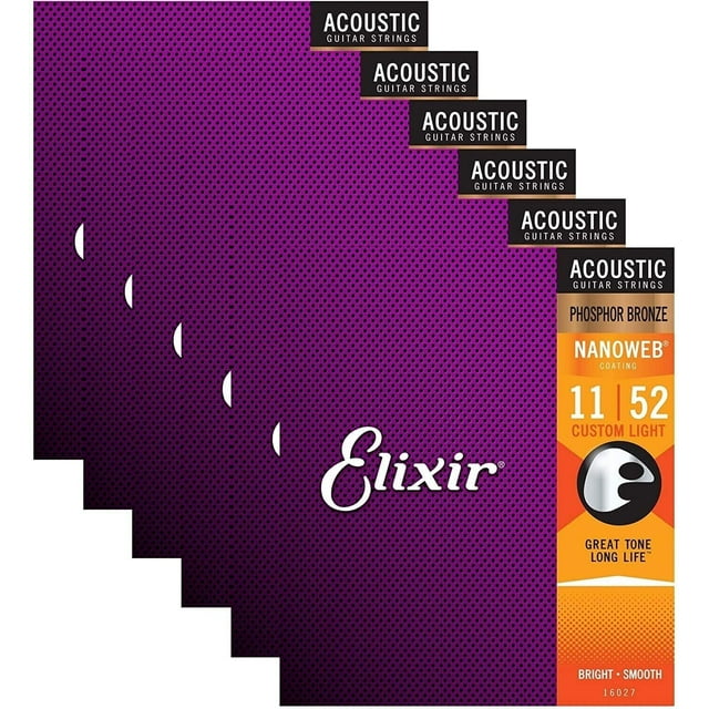 *6 SETS ELIXIR 16027 NANOWEB ACOUSTIC GUITAR STRINGS LIGHT 1152