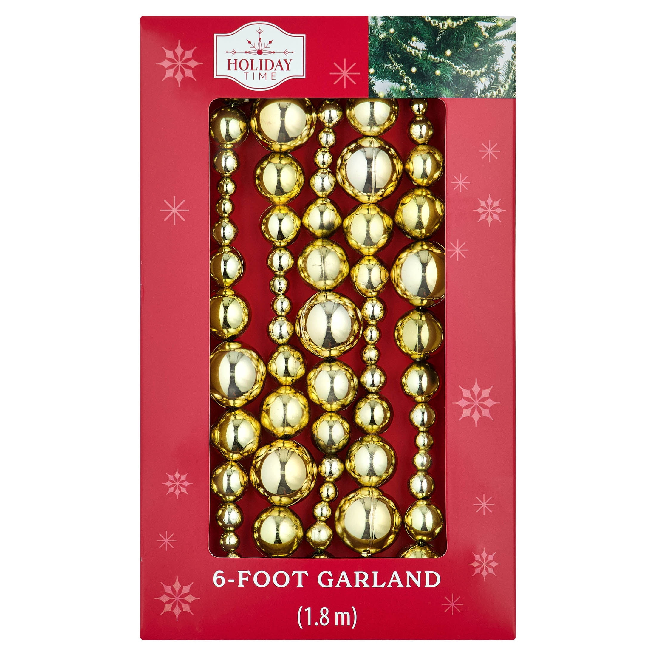 Plastic Bead Christmas Garland, Gold, 6', by Holiday Time