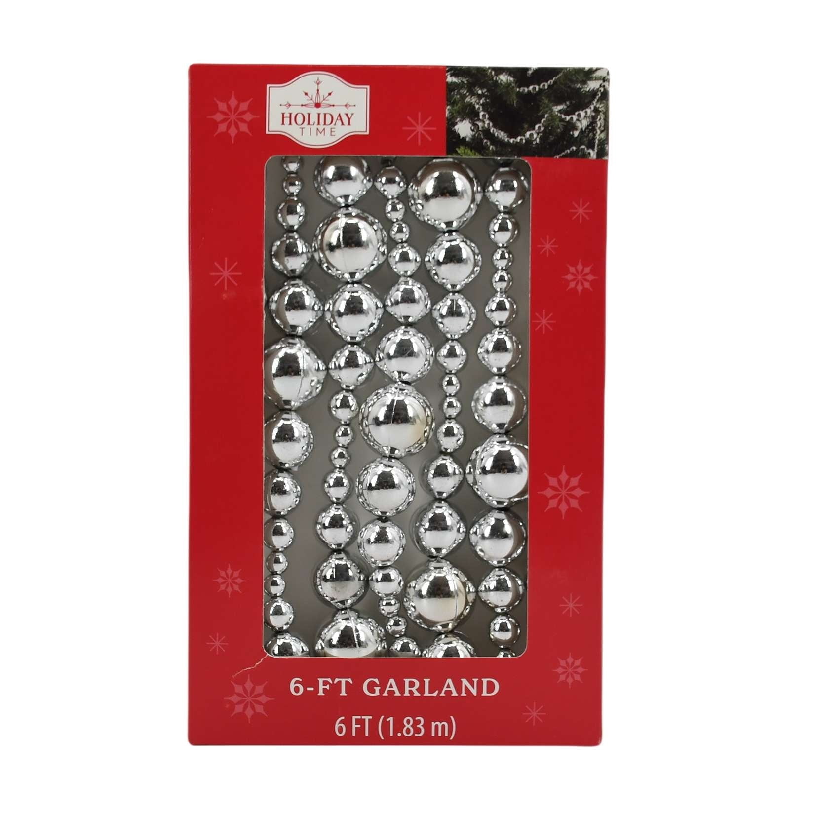 Plastic Bead Christmas Garland, Silver, 6', by Holiday Time