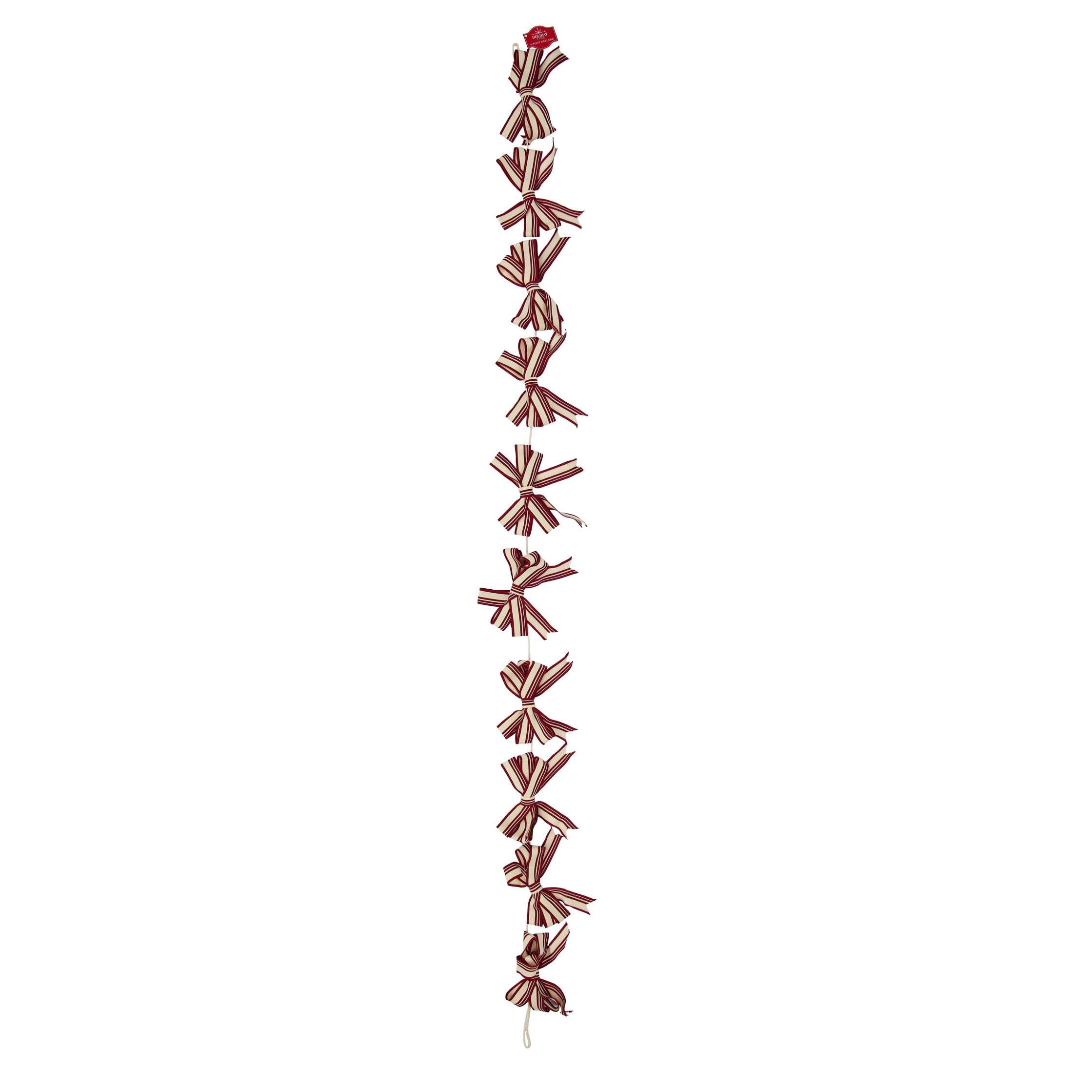 Fabric Striped Bow Christmas Garland, Red and White, 6', by Holiday Time