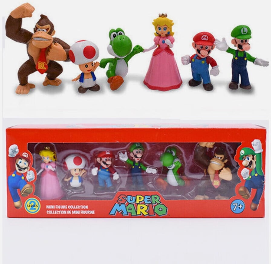 6pc Super Mario Bros Peach Toad Mario Luigi Yoshi Donkey Kong Action Figure  Toys 