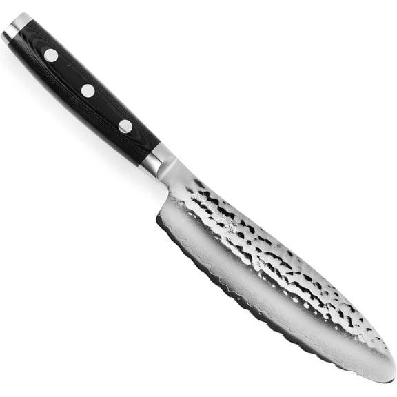 6" Sandwich Knife - Made in Japan - VG10 Hammered Damascus Stainless Steel Serrated Utility Knife