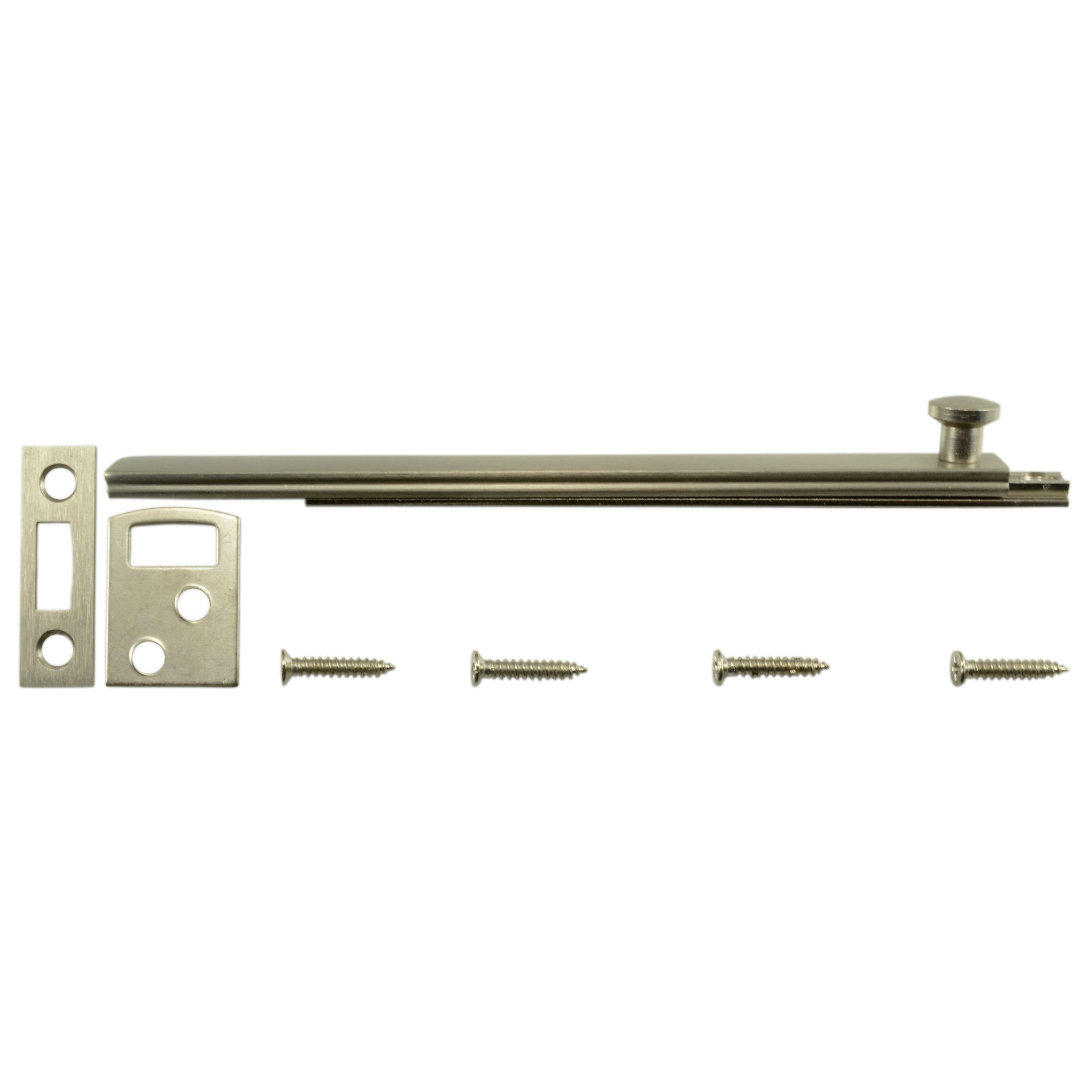 6 Surface Bolt in Satin Nickel - Knobs n Knockers