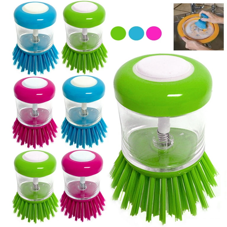 6 Scrubber Soap Dispense Palm Wash Brush Cleaning Pan Pot Dish