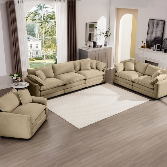 6-Seat Comfortable Sofa - Double-Layered Memory Foam - Club, Living Room - Long-Term Comfort