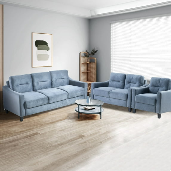 6 Seat Couch, Chenille Fabric Living Room Chairs with Supportive Cushions and Tapered Leg, Couches and Sofas for Living Room Bedroom Office Small Space, Gray