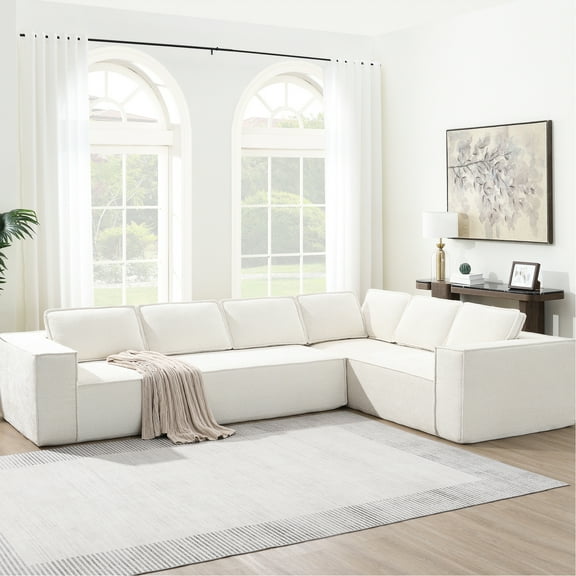6 Seat Living Room , 129.5" Wrinkle- Chenille Modular Sectional, Minimalist Look, No Assembly, Ultra-thick Fabric, 3 Colours Couch, Design, Available