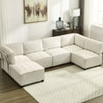 thumbnail image 1 of 6 Seat Modular Sectional - U Shaped Couch With Soft Beige Corduroy For Cozy Seating Seats Convertible In Fluffy Living Room, 1 of 6