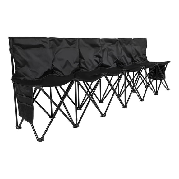 6-Seat Portable Folding Bench - Soccer Sideline Bench with Storage, Lightweight Team Seating for Football, Baseball, Camping, Outdoor Events - Black