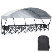 6-Seat Portable Folding Team Sports Bench with Canopy, Outdoor Sun Shade Sideline Bench with Insulated Cooler & Cup Holders for Soccer, Football, Camping & Outdoor Events Black