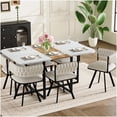 thumbnail image 1 of 6-Seater Dining Table Set, Rectangular Faux Marble Table with Wood Grain and 6 Beige Velvet Chairs, Modern Kitchen Furniture for Apartments, 1 of 10