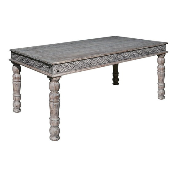 6 Seater Farmhouse Style Distressed White Dining Table | Traditional Style Solid Wood 31 Inch Tall Dining Table | Kitchen Breakfast Table