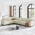 thumbnail image 1 of 6-Seater L-Shaped Corduroy Sofa with Storage Armrests, Center Console & USB Charging, Adjustable Left/Right Seats, Beige – 133.4’’ x 94.4’’, 1 of 9