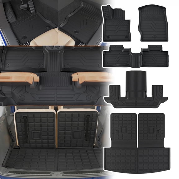 6 Seats Floor Mats Compatible with 2020-2025 2026 Ford Explorer Captain Chairs Trunk Liner Cargo Liner Cargo Mat 2024 Explorer Accessories (Floor Mats+Trunk Mat with Backrest Mat)