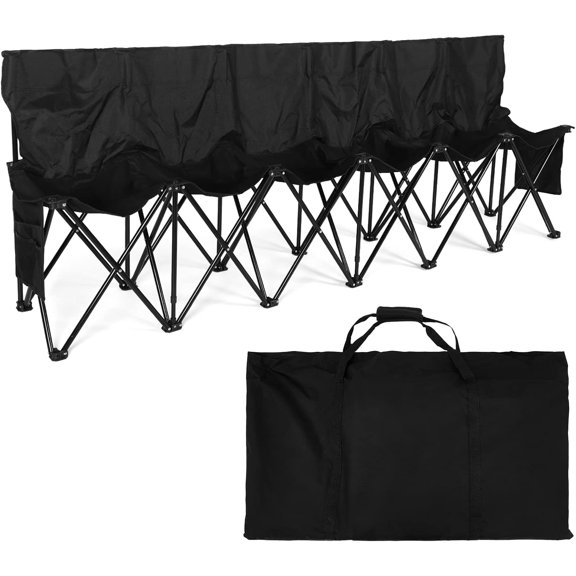 6 Seats Folding Soccer Bench Chair Portable Team Sideline Bench for Football Camp Travel Events Outdoor Seating with Storage Bag(Black)