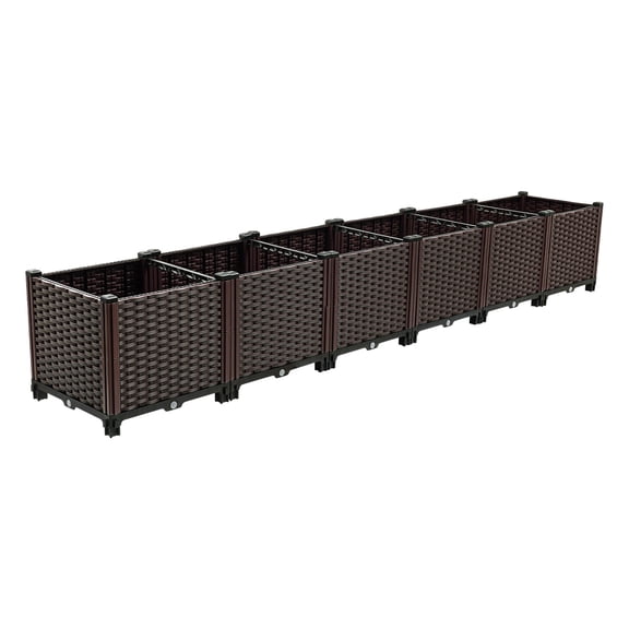 6-Section Planter Box, Large Raised Planter Box, Outdoor Self Watering Planter Box for Growing Root Vegetables and Vines