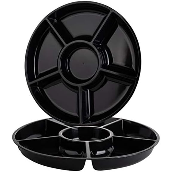 6 Sectional Round Plastic Serving Tray/Platter (2, Black)