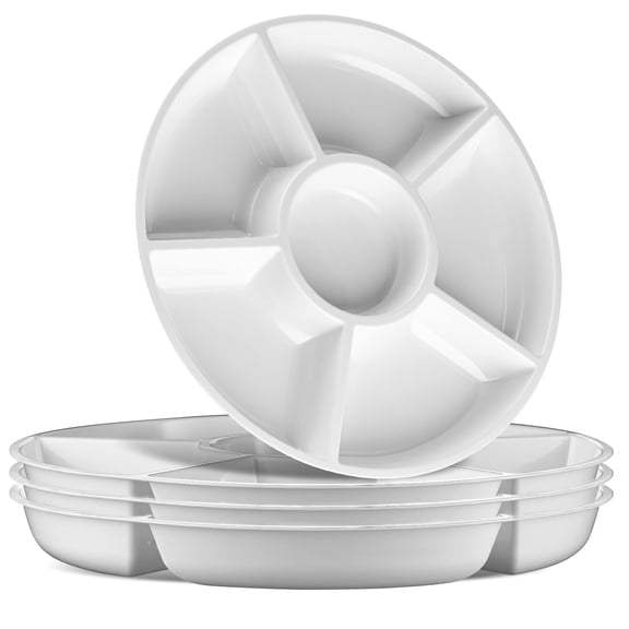 6 Sectional Round Plastic Serving Tray/Platter (2, White)