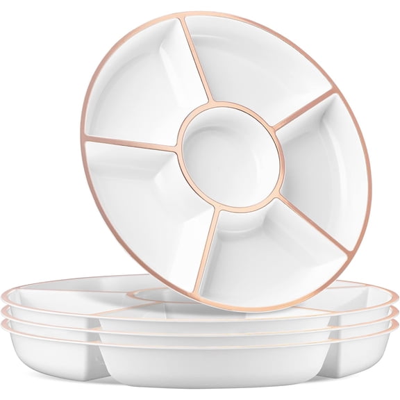 6 Sectional Round Plastic Serving Tray/Platters Pink Pack of 2