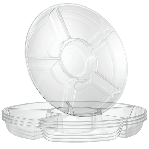 6 Sectional Round Plastic Serving Tray/platter (4 Clear)