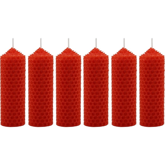 6 Set 1.25"x4" 100% Pure Natural Handmade Beeswax Honeycomb Hand Rolled Unscented Tapers Candles Red