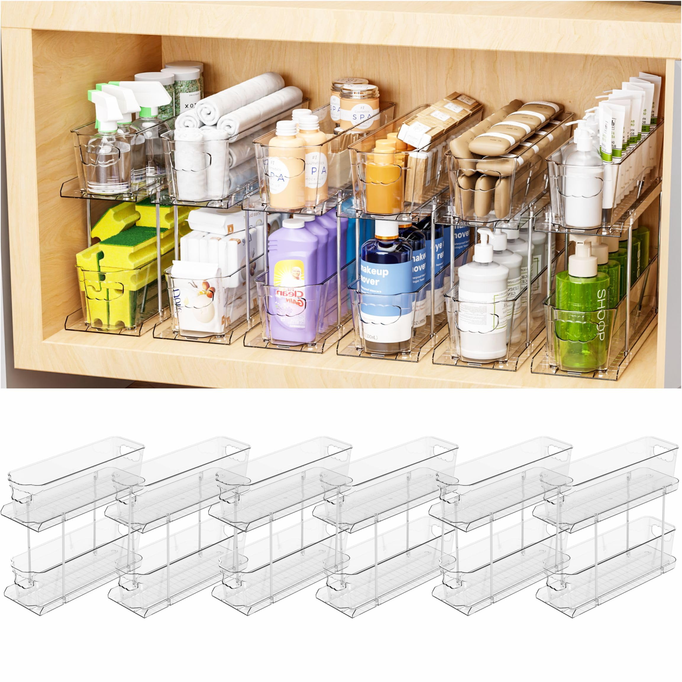 6 Set 2 Tier Bathroom Under Sink Organizers and Storage - 14.8"Deep x 5 ...