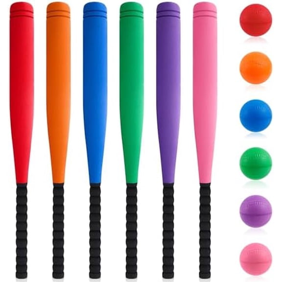 6 Set 29 Foam Baseball Bat Set Including 6 Bats and 6 Baseball PE Equipment for Elementary School Foam Bat for Safety Play