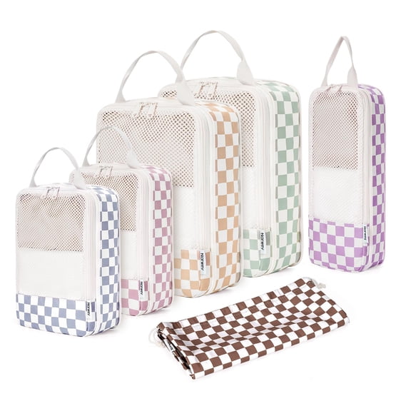 6 Set/5 Set Compression Packing Cubes for Suitcases, for Travel Women Carry on, Packing Organizers Bag for Backpack Luggage Duffle Bags, Checkerboard