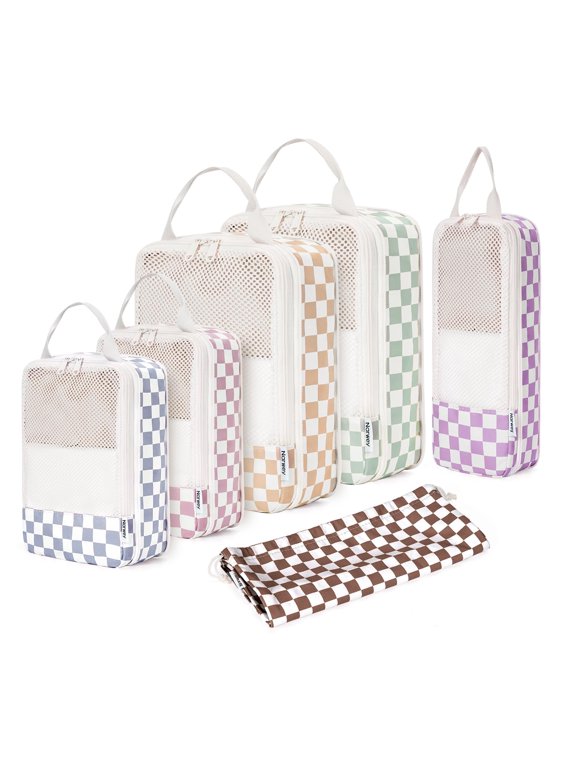 6 Set/5 Set Compression Packing Cubes for Suitcases, for Travel Women Carry on, Packing Organizers Bag for Backpack Luggage Duffle Bags, Checkerboard