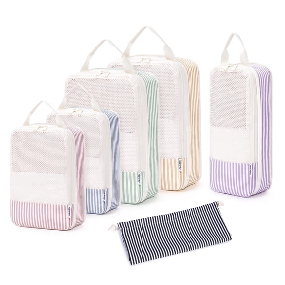 6 Set/5 Set Compression Packing Cubes for Suitcases, for Travel Women Carry on, Packing Organizers Bag for Backpack Luggage Duffle Bags, Stripe